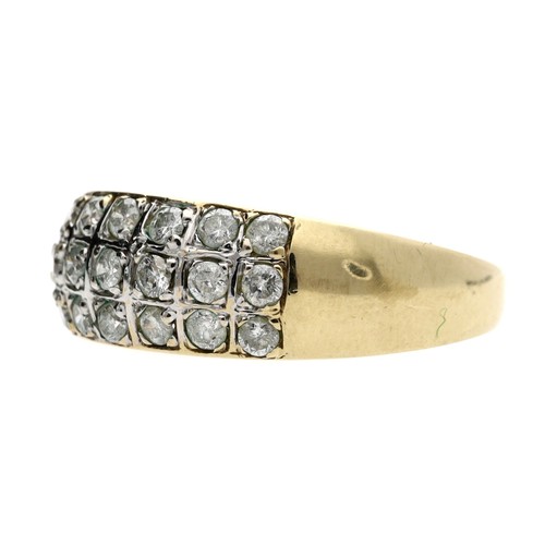 252 - 9ct yellow gold diamond set band ring, with twenty-one round brilliant-cut diamonds, 0.63ct approx i... 