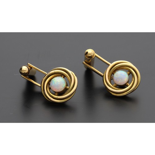 260 - Pair of Russian 14ct cabouchon opal set cufflinks, stamped '56' gold mark, 9.3gm, 13mm diameter... 