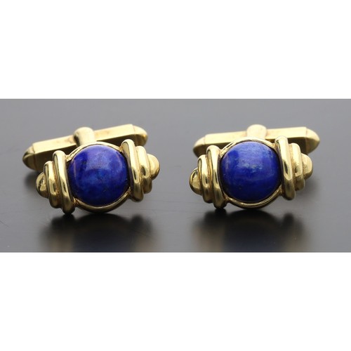 268 - Pair of 18ct yellow gold cabouchon lapis lazuli cufflinks, 16.2gm, 18mm