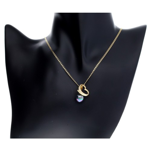 277 - 9ct necklace with an open heart pendant and a faux pearl pendant marked '750', 4.2gm, 20