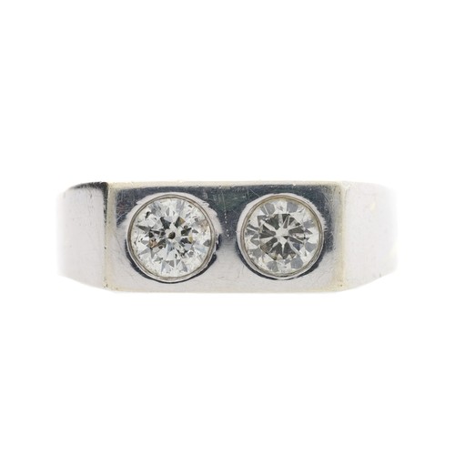 278 - Modern 9ct white gold ring set with two diamonds, round brilliant-cut, 0.80ct approx in total, clari... 