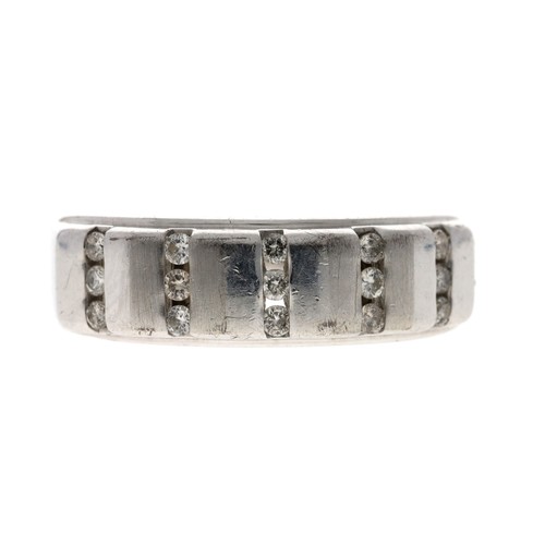279 - Modern 9ct white gold diamond set band ring, with five rows of three round brilliant-cut diamonds, w... 