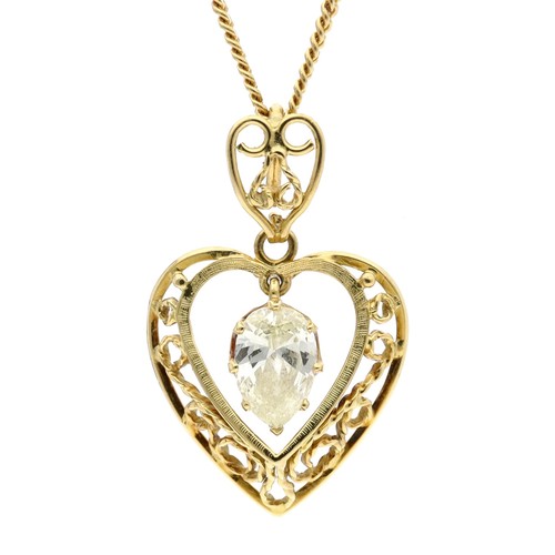284 - Good quality 18ct pendant on necklace, set with a pear shaped single diamond, 0.70ct approx, clarity... 