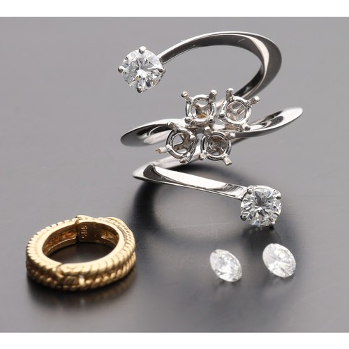 288 - Unusual 18ct white gold good quality diamond ring, round brilliant-cuts, set currently with two roun... 