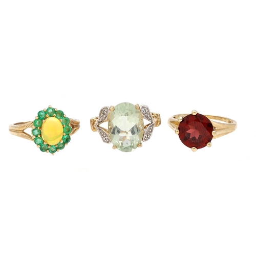297 - Three 9ct stone set dress rings, 10.3gm (3)