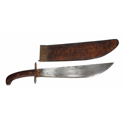 Springfield Arsenal Bolo knife, the 14" blade marked SA with logo and dated 1911, handle with wooden grips and with original leather scabbard