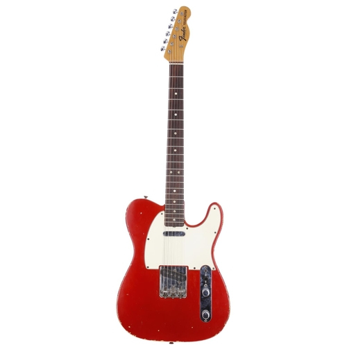 1968 Fender Telecaster electric guitar, made in USA; Body: candy apple red finish, Albert Lee autograph to back, finish loss to edges, further dings and blemishes as to be expected; Neck: maple, light wear to back, lacquer checking to front and back of head; Fretboard: rosewood, light wear to first position; Frets: good, refret; Electrics: working, Monty’s bridge pickup rewind, otherwise original; Hardware: good; Case: original hard case; Weight: 3.35kg; Overall condition: good for age