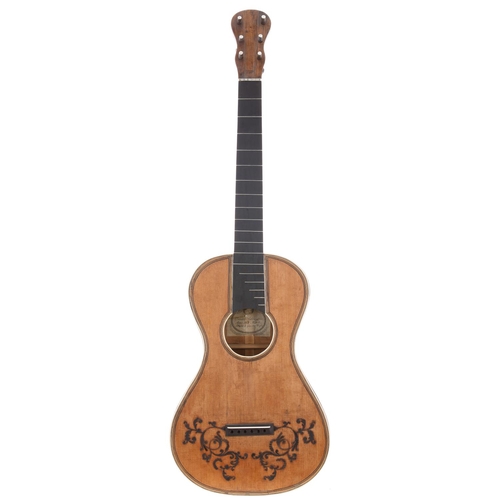 1565 - Interesting antique small bodied guitar, bearing a Gennaro Fabricatore label; Back and sides: maple,... 