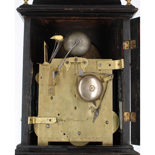 1307 - Dr John Plowman - English ebonised triple fusee bracket clock with five pillar movement, the back pl... 