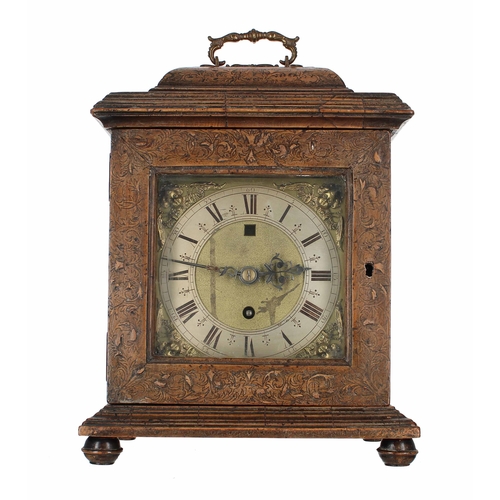 1312 - Dr John Plowman - Good small English walnut and seaweed marquetry double fusee verge bracket clock, ... 