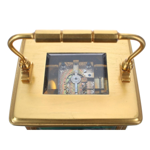 1209 - Carriage clock striking on a gong, within a gilded corniche brass case, 7