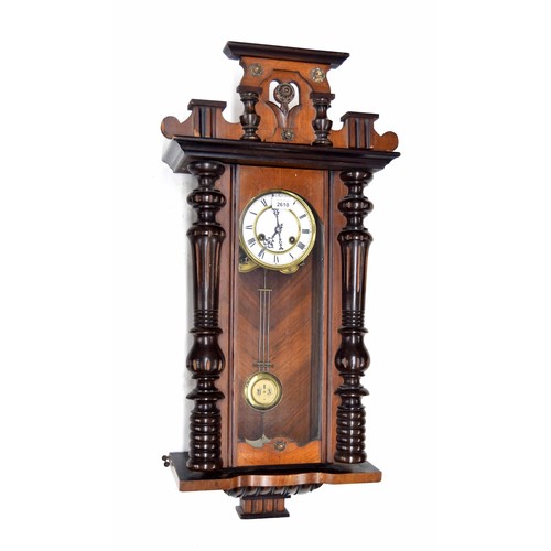 2606 - Small walnut two train Vienna regulator  wall clock, the 5