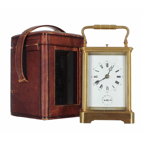 1217 - Paul Garnier repeater carriage clock with alarm and striking the hours and quarters on two gongs, th... 