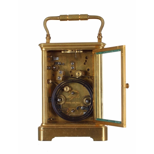 1217 - Paul Garnier repeater carriage clock with alarm and striking the hours and quarters on two gongs, th... 