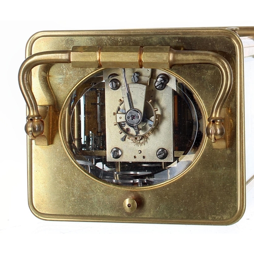 1217 - Paul Garnier repeater carriage clock with alarm and striking the hours and quarters on two gongs, th... 