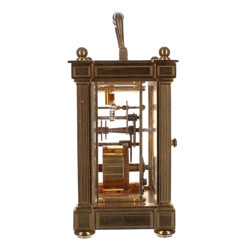 1214 - Matthew Norman of London carriage clock timepiece within a pillared brass case, 6.25