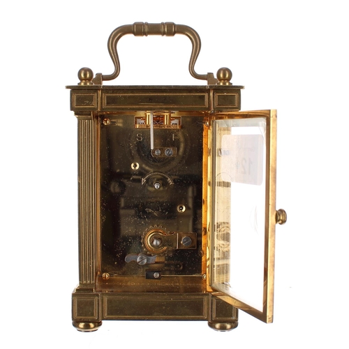 1214 - Matthew Norman of London carriage clock timepiece within a pillared brass case, 6.25