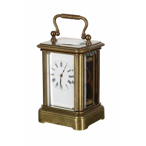 1218 - Miniature French carriage clock timepiece, within a corniche style brass case, 4