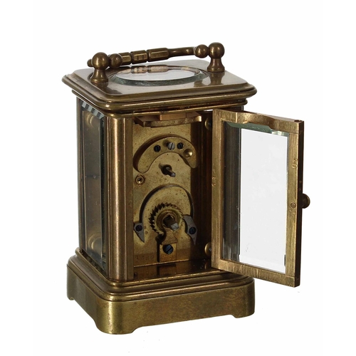 1218 - Miniature French carriage clock timepiece, within a corniche style brass case, 4