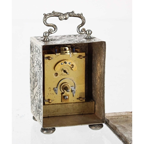 1219 - Victorian silver cased carriage clock timepiece hallmarked for London 1888, maker W.C., within an ob... 