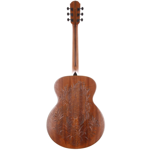 11 - Blueberry acoustic guitar, made in Bali; Back and sides: mahogany with shallow carved tiger decorati... 