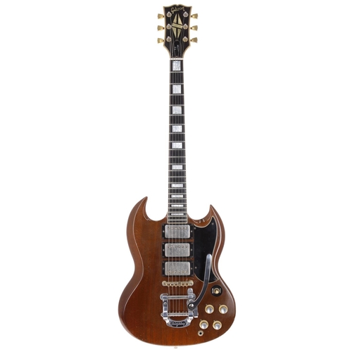 70 - 1973 Gibson SG Custom electric guitar, made in USA; Body: walnut finish, large buckle rash patch to ... 