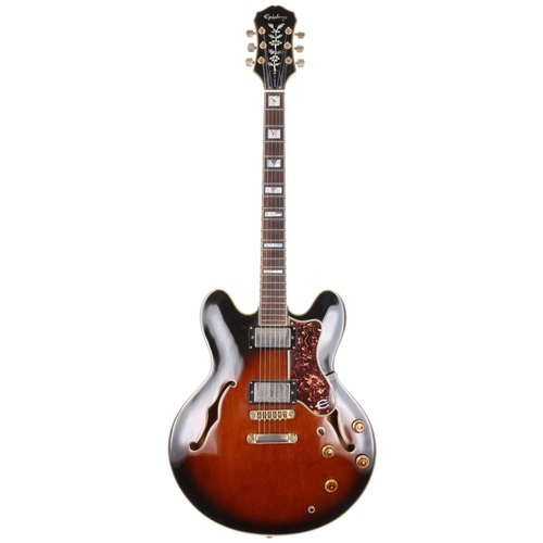 77 - 1990 Epiphone Sheraton semi-hollow body electric guitar, made in Korea; Body: vintage sunburst finis... 