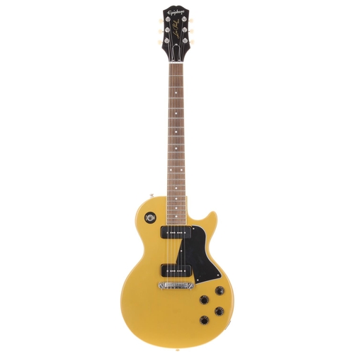 86 - 2022 Epiphone Les Paul Special electric guitar; Body: yellow finish; Neck: good; Fretboard: rosewood... 