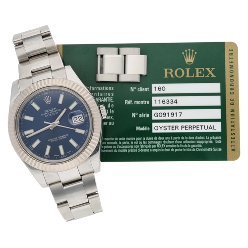 2 - Rolex Oyster Perpetual Datejust II stainless steel gentleman's wristwatch, reference no. 116334, ser... 