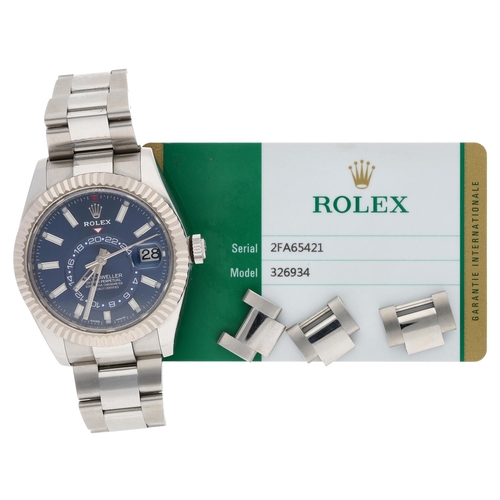 13 - Rolex Oyster Perpetual Sky-Dweller Oystersteel and white gold gentleman's wristwatch, reference no. ... 