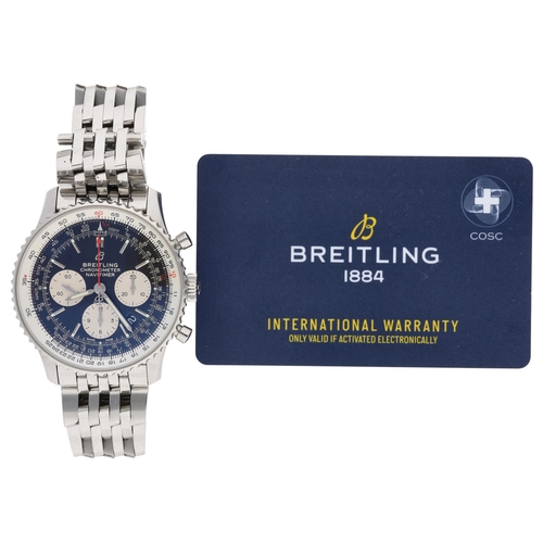 18 - Breitling Navitimer Chronometer BO1 Chronograph 43 automatic stainless steel gentleman's wristwatch,... 