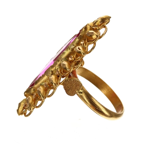 99 - High grade yellow metal pink stone set ring, 9.3gm (ref.132)