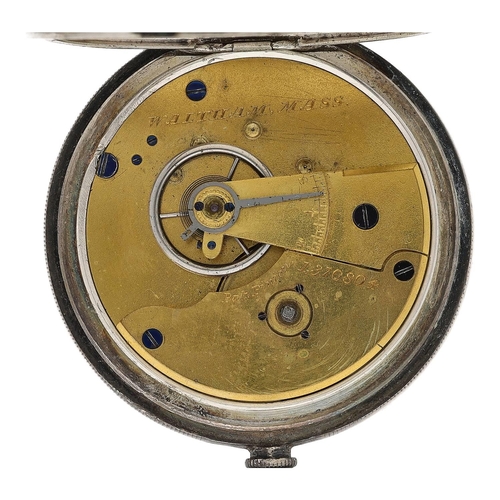 603 - American Waltham silver lever pocket watch, circa 1879, serial no. 1370804, signed movement with pat... 