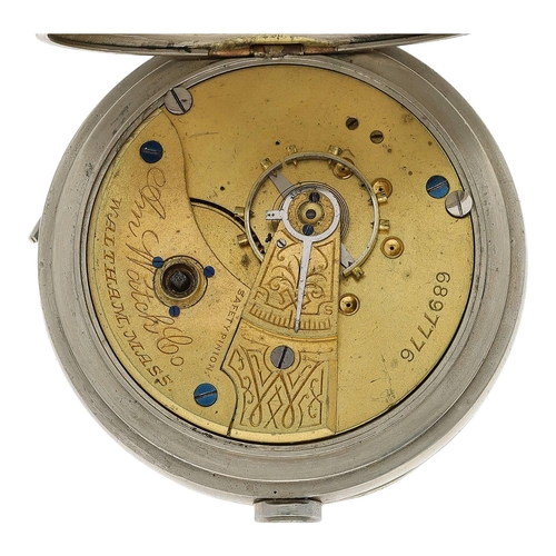 605 - American Waltham nickel cased lever pocket watch, circa 1894, serial no. 6897776, signed movement wi... 