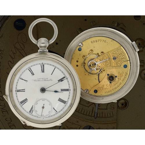 605 - American Waltham nickel cased lever pocket watch, circa 1894, serial no. 6897776, signed movement wi... 