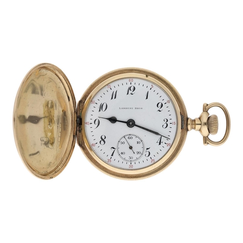 607 - Lambert Bros. New York gold plated lever hunter pocket watch, serial no. 1241007, 17 jewel adjusted ... 