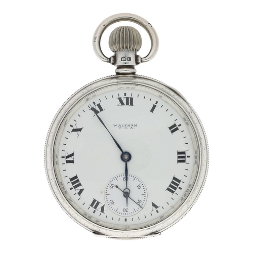 608 - American Waltham silver lever pocket watch, serial no. 22584195, circa 1919, signed 15 jewel movemen... 