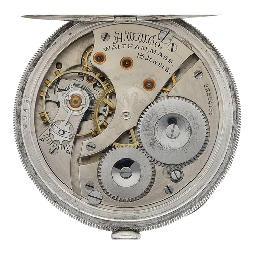 608 - American Waltham silver lever pocket watch, serial no. 22584195, circa 1919, signed 15 jewel movemen... 