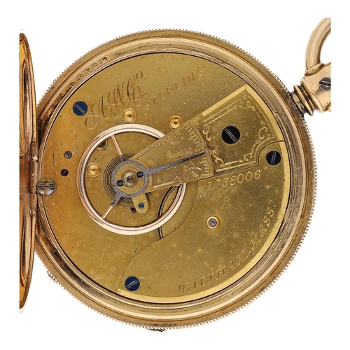 614 - American Waltham 'Stirling' gold plated lever set pocket watch, serial no. 1,138006, circa 1877, sig... 