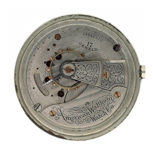 625 - American Waltham lever pocket watch, serial no. 14442810, circa 1905, signed 17 jewel movement with ... 