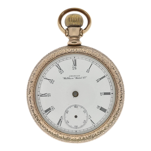 627 - American Waltham gold plated lever pocket watch, serial no. 5630144, circa 1891, signed movement wit... 