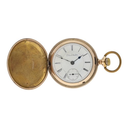 628 - Aurora Watch Co. gold plated lever set hunter pocket watch, serial no. 94758, signed movement with s... 