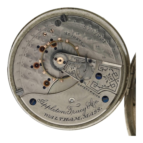 631 - American Waltham 'Appleton Tracy & Co' nickel cased lever pocket watch, serial no. 5707921, circ... 