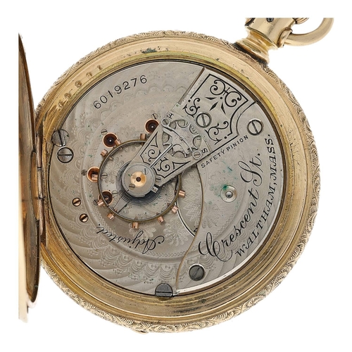 639 - American Waltham 'Crescent St.' gold plated lever set hunter pocket watch, serial no. 6019276, circa... 