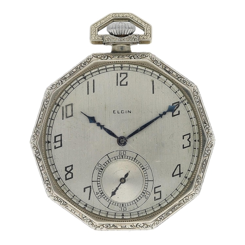 644 - Elgin National Watch Co. decagonal cased white gold plated lever pocket watch, serial no. 30388151, ... 