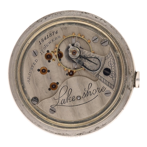 646 - 'Lakeshore' silver lever set pocket watch, serial no. 1841874, 17 jewel adjusted movement with compe... 