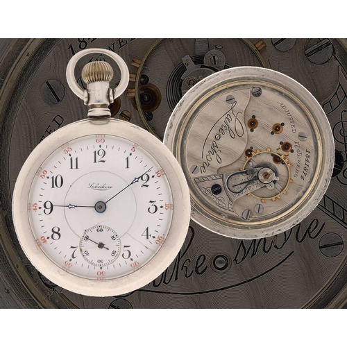 646 - 'Lakeshore' silver lever set pocket watch, serial no. 1841874, 17 jewel adjusted movement with compe... 