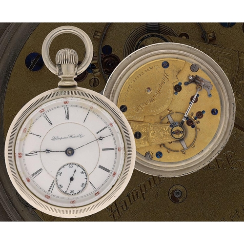 647 - Hampden Watch Co. ore silver lever set pocket watch, serial no. 795484, circa 1890, signed adjusted ... 