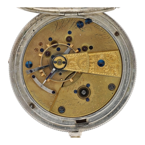 649 - American Waltham silver lever pocket watch, serial no. 776497, circa 1874, signed adjusted movement ... 