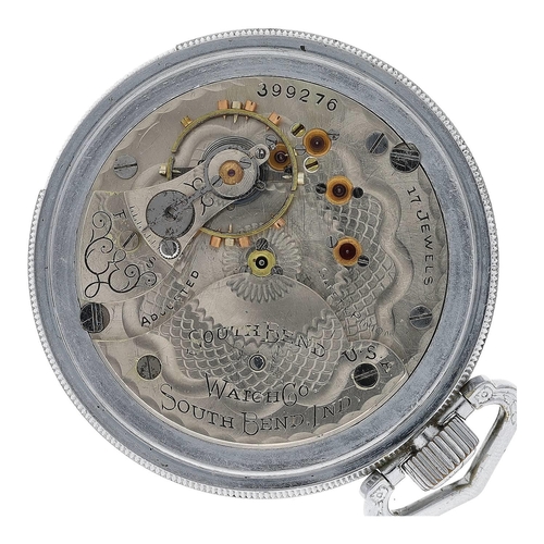 653 - South Bend Watch Co. chrome cased lever set pocket watch, serial no. 399276, circa 1904, signed 17 j... 